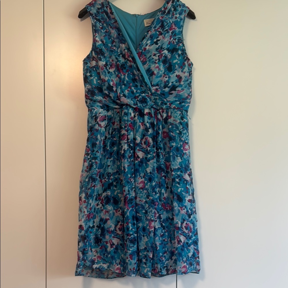 Olivia Matthews Blue Ruched Cross Over Front Midi Dress